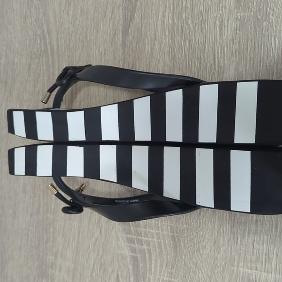KATE SPADE RHETT Platform Wedge Black and White Striped Women's Sandals - Picture 4 of 7